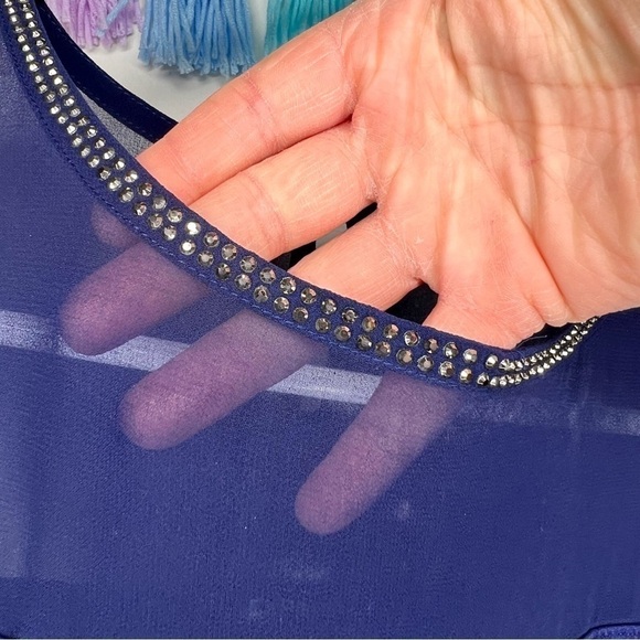 Express Blue Short Sleeve Mesh Formal Dressy Business Casual Blouse Extra Small - Picture 5 of 14